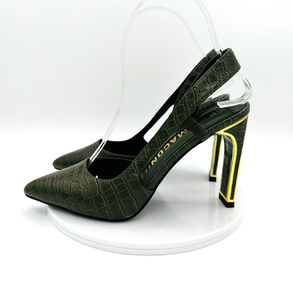 Kat Maconie D'Orsay Slingback Heels Womens 37 Green Faux Leather Gold Maximalist - Picture 3 of 8